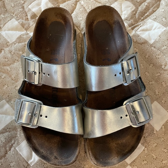 Birkenstock Shoes - Birkenstock Arizona Silver Sandals 39